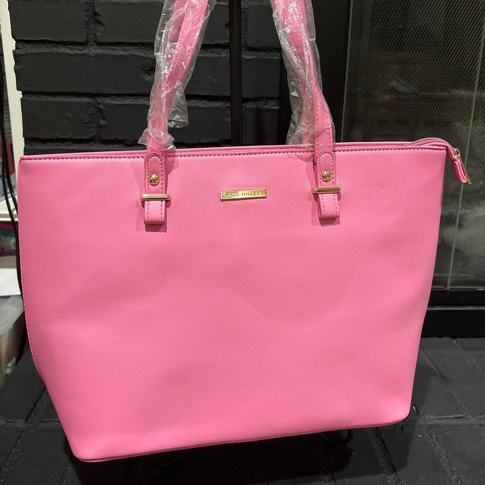 Amy Miller Pink Faux Leather Tote Bag Gold Hardware NWT